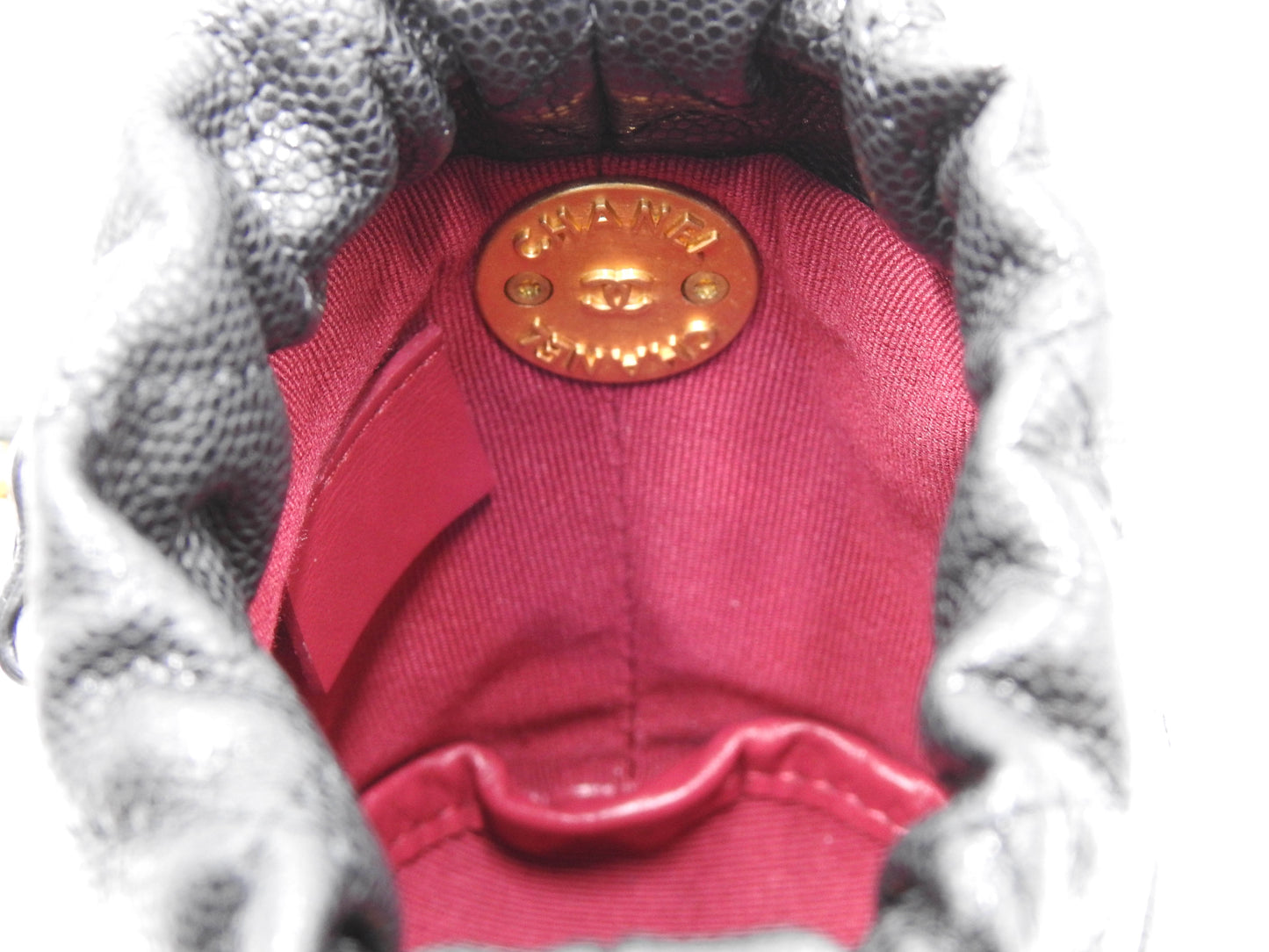 CHANEL CC Matelasse Mini Chain Bucket Shoulder Bag Caviarskin Black Gold