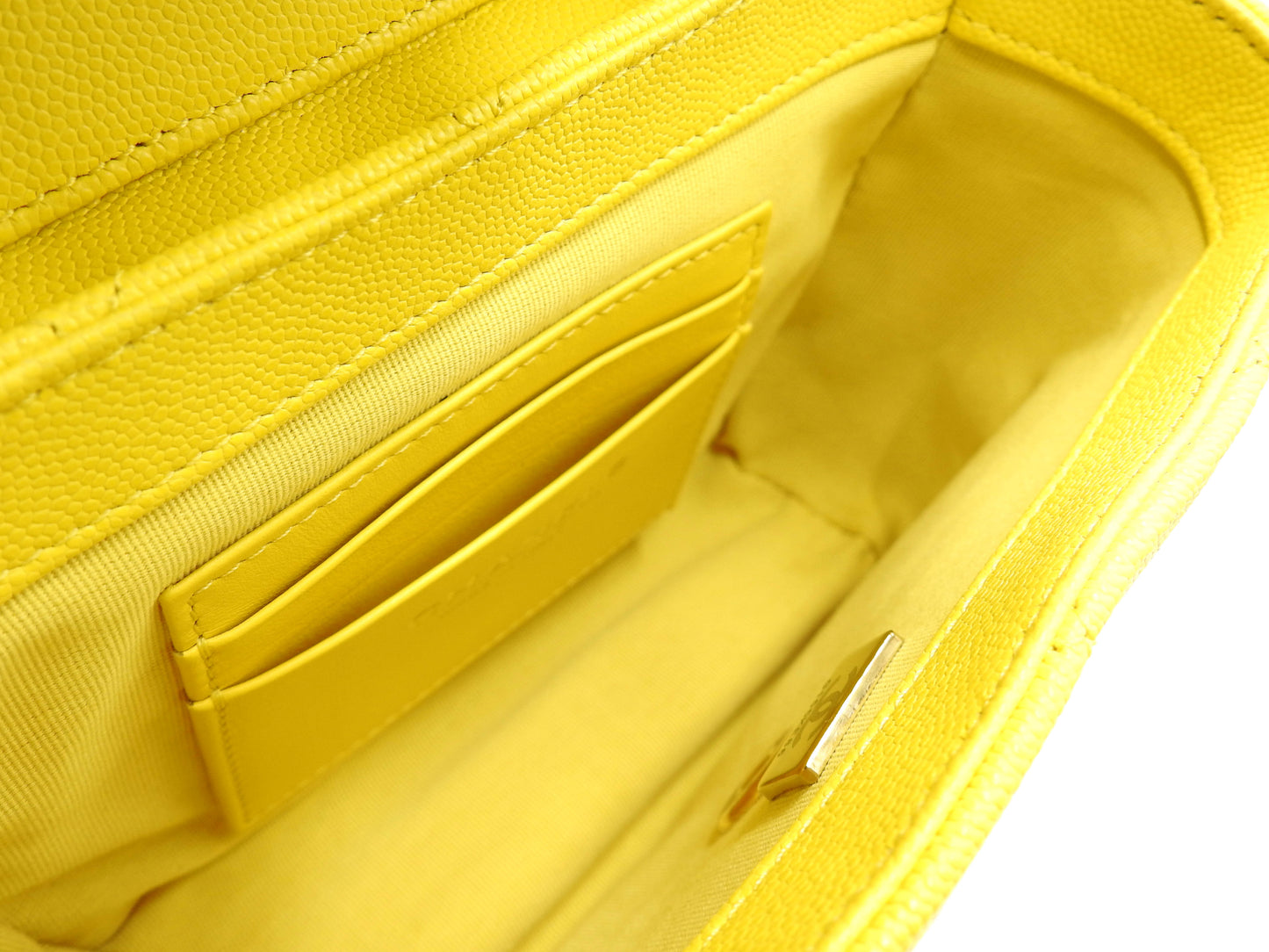 CHANEL CC Matelasse Top Handle Chain Shoulder Bag Caviarskin Yellow AS3729