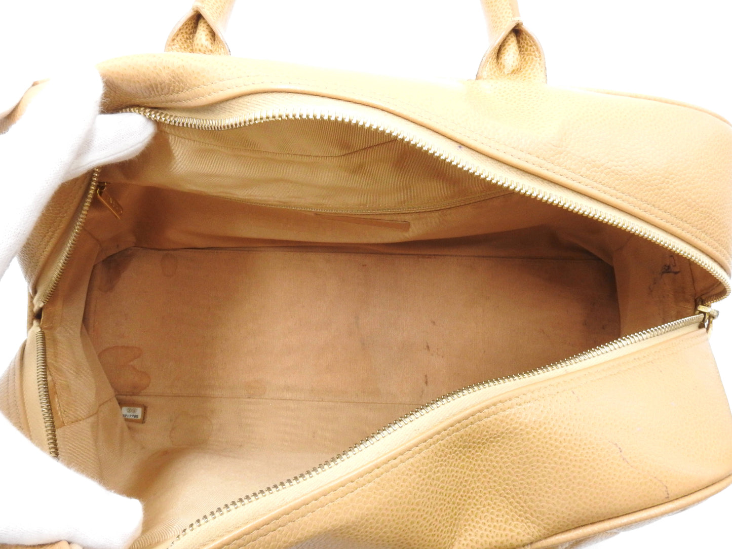 CHANEL Timeless CC Matelasse Boston Hand Bag Caviarskin Beige A20997