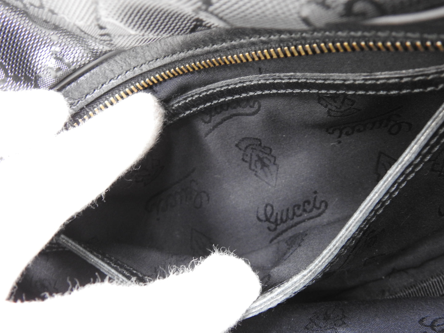 GUCCI GG Impreme Waist Body Belt Bag PVC Leather Black Silver 233269