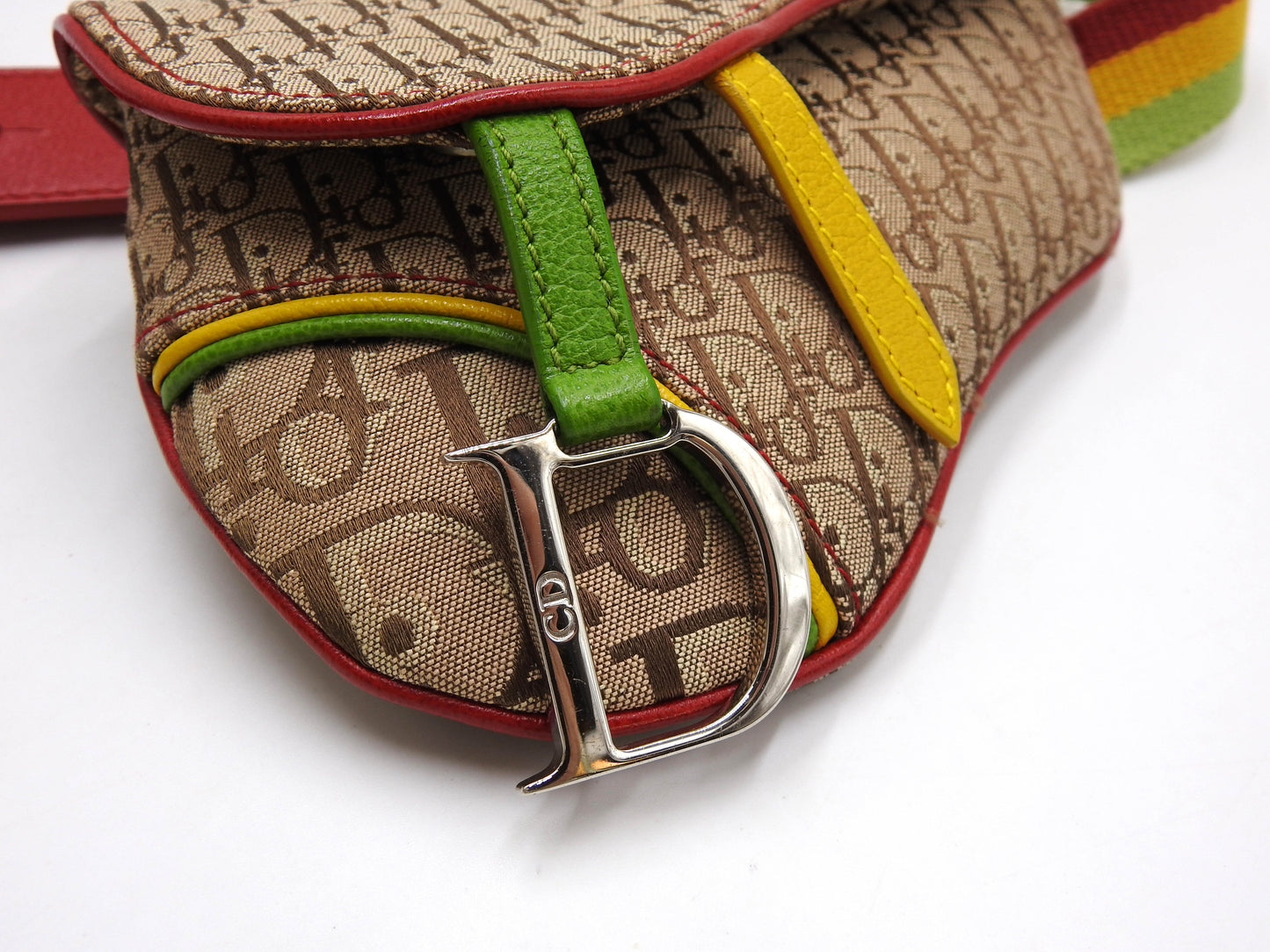 Christian Dior Rasta Trotter Saddle Belt Body Waist Bag Beige Multicolor