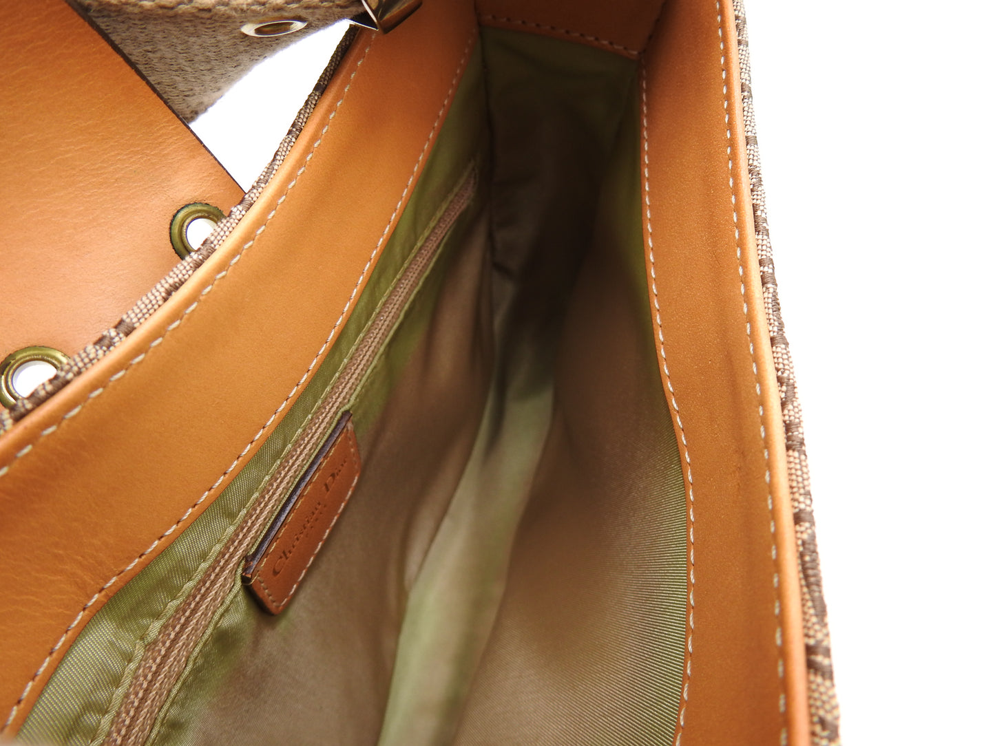 Christian Dior Trotter Street Chic Shoulder Bag Canvas Leather Beige