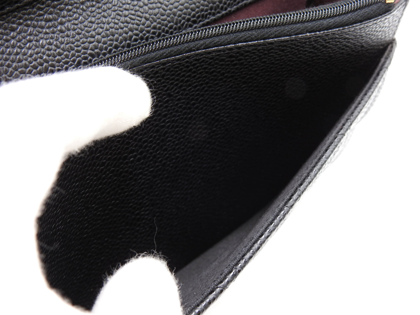 CHANEL CC Matelasse Wallet On Chain Shoulder Bag Caviarskin Black AP0250