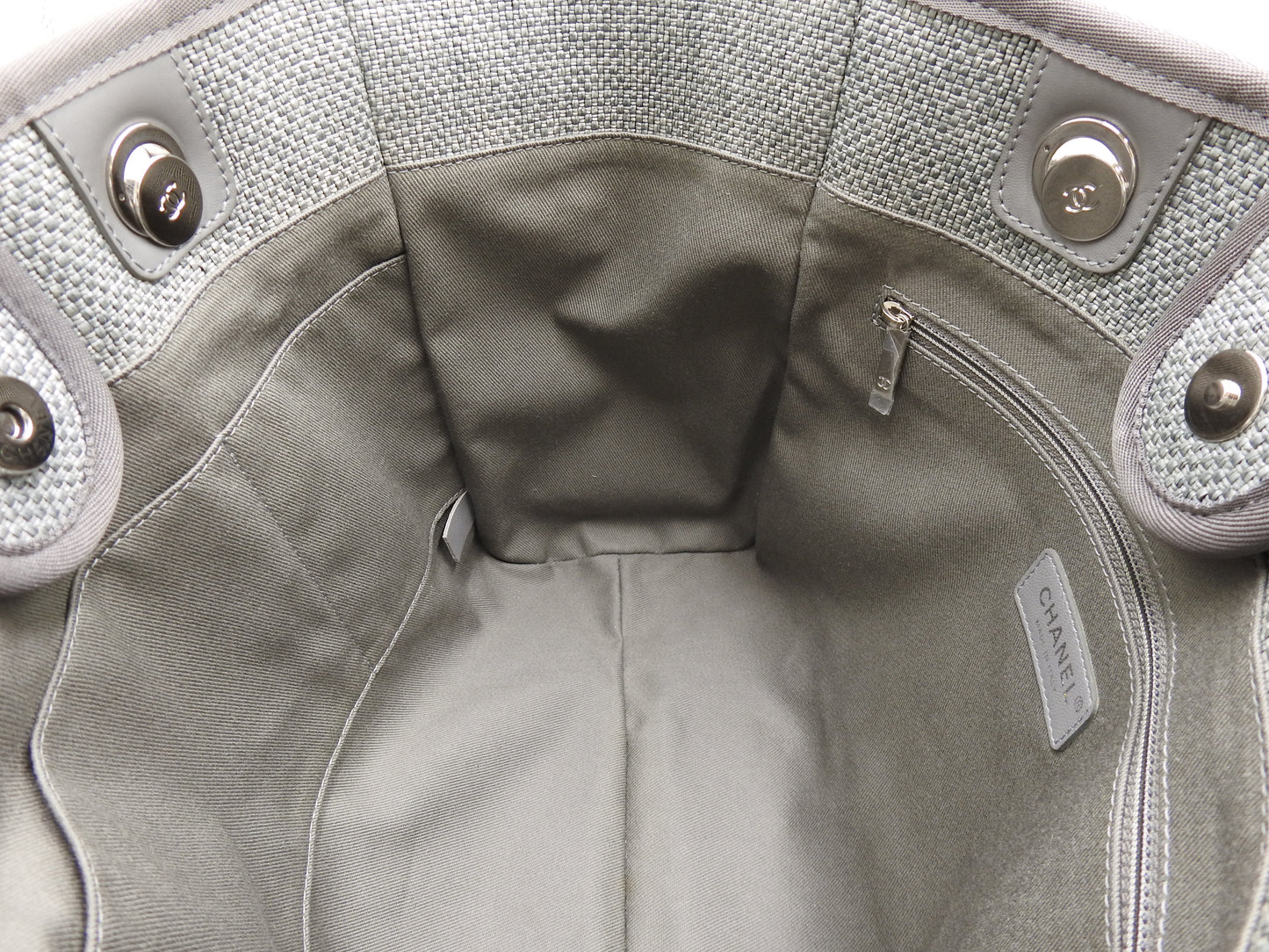 CHANEL Deauville MM Tote Bag Shoulder Bag Straw Canvas Gray Silver A67001