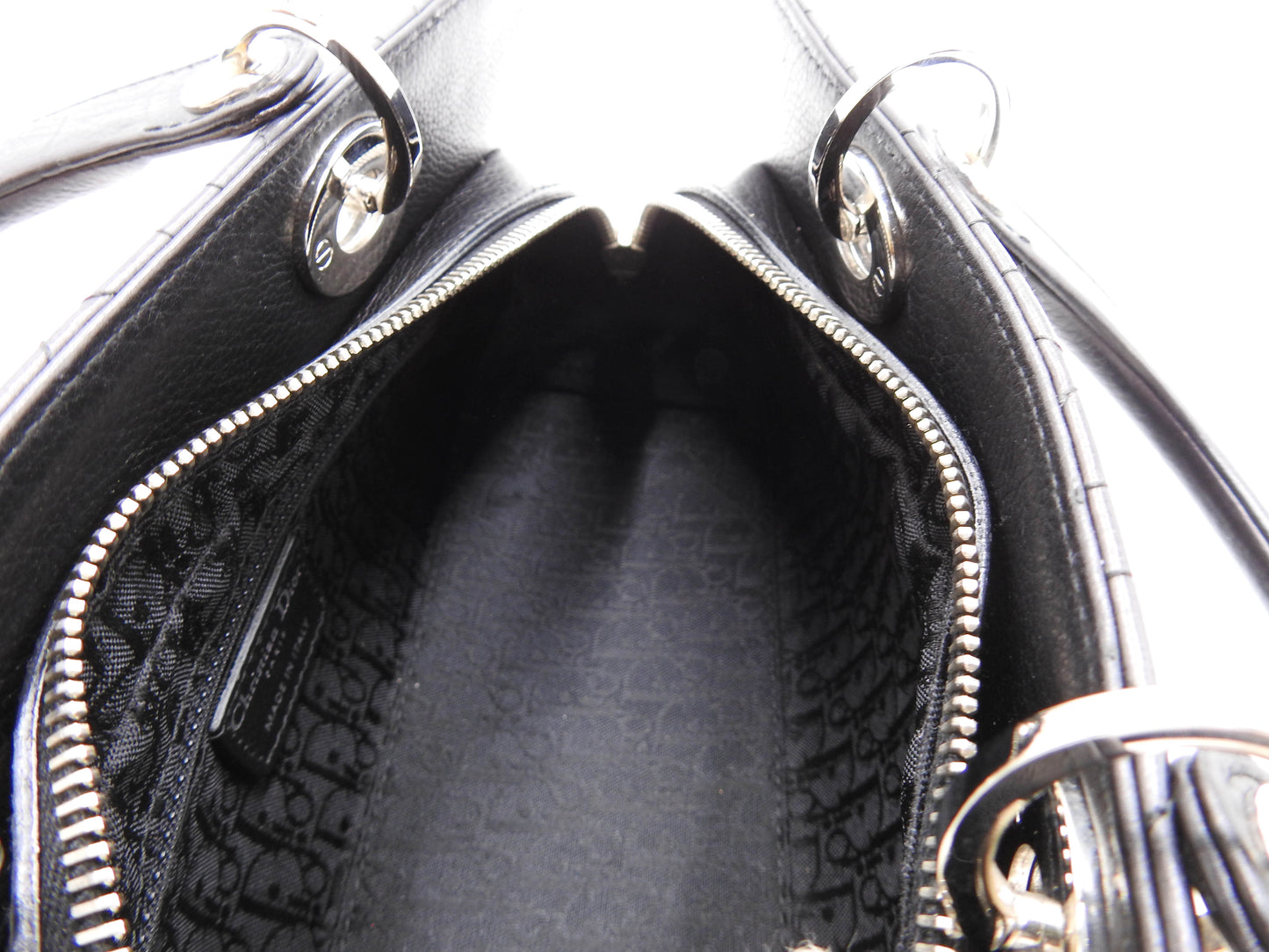 Christian Dior Lady Dior Small East West Cannage Hand Bag Calfskin Black