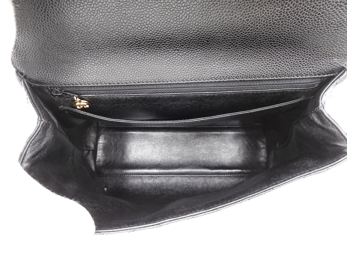 CHANEL Matelasse CC Kelly Hand Bag Caviarskin Leather Black Gold A12397