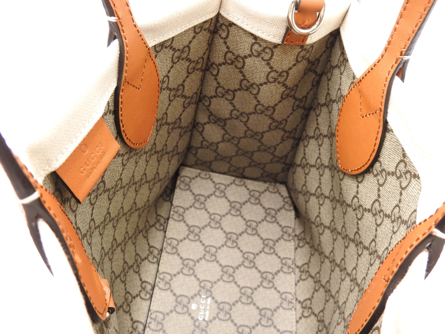 GUCCI Logo Print Medium 2way Shoulder Tote Bag Canvas Beige Brown 772144