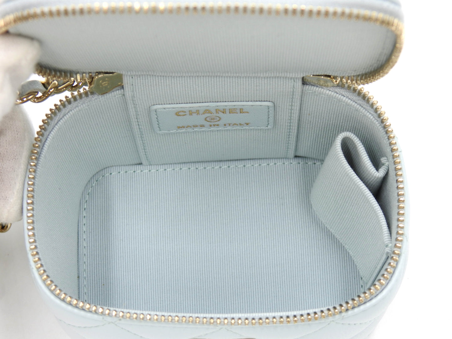 CHANEL Matelasse Top Handle Small Vanity Shoulder Bag Lambskin Blue AP2198