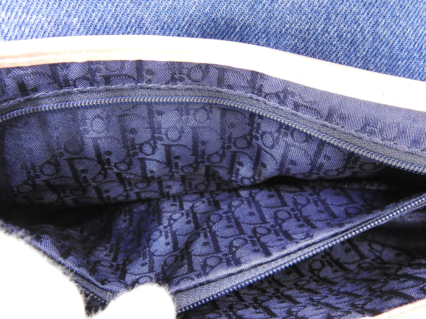Christian Dior Saddle Bag Shoulder Hand Bag Denim Patent Leather Blue PInk