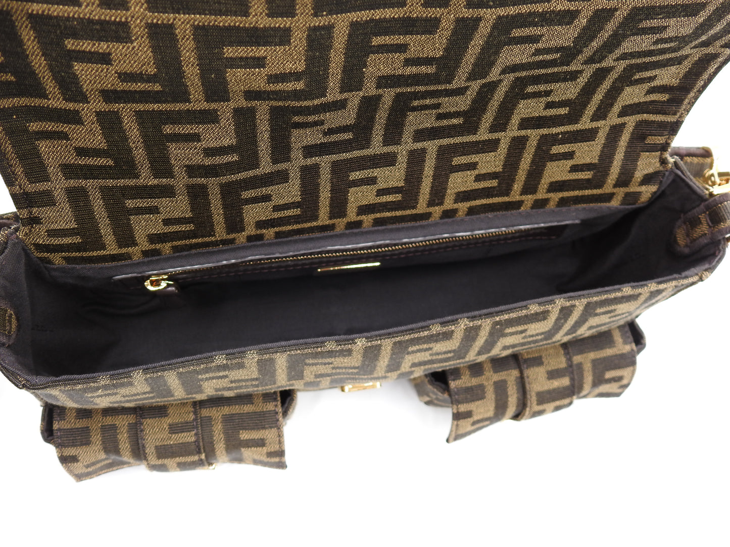 FENDI Multipocket Mamma Baguette Shoulder Hand Bag Zucca Khaki 8BR808