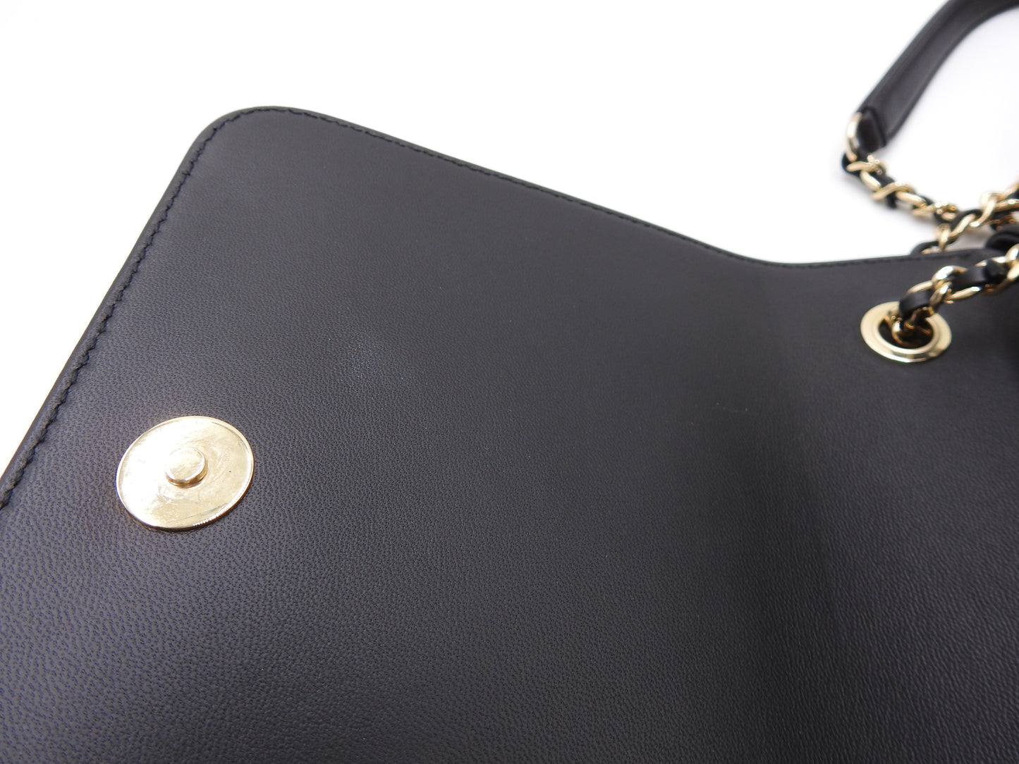 CHANEL CC Mania Chain Shoulder Bag Calfskin Leather Black Gold AS0321