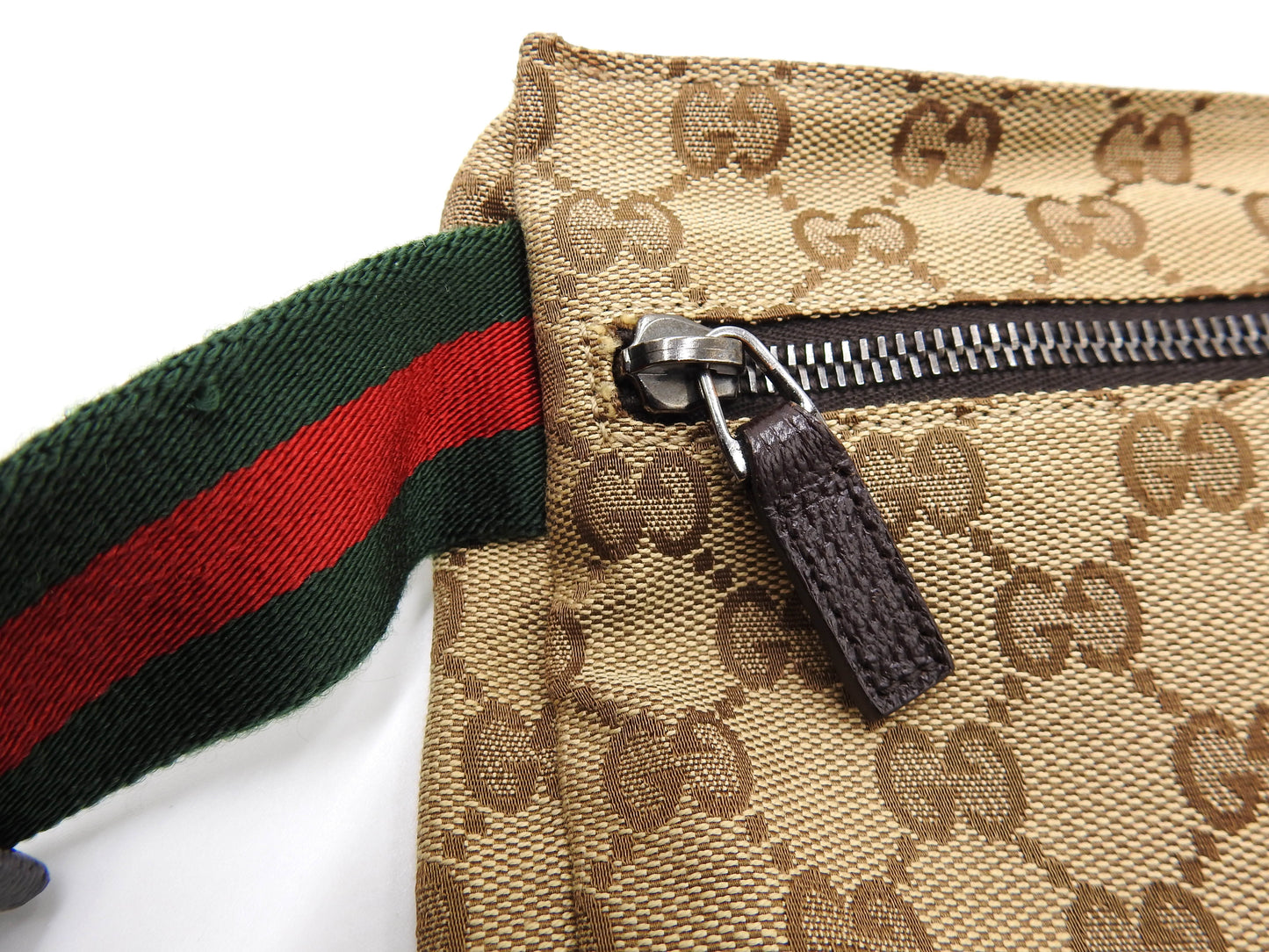 GUCCI GG Canvas Web Waist Body Belt Bag Leather Beige Brown 28566