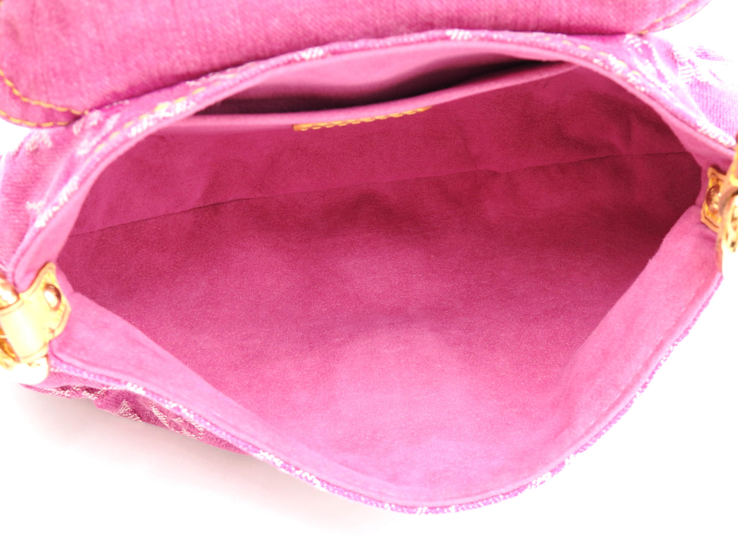 LOUIS VUITTON Mini Pleaty Monogram Denim Shoulder Hand Bag Pink M95216
