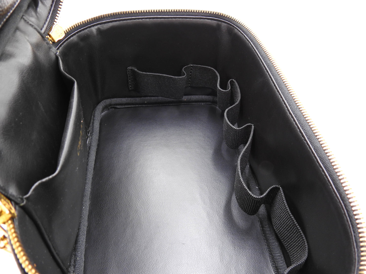 CHANEL CC Vanity Bag Cosmetic Pouch Caviarskin Leather Black Gold A08090