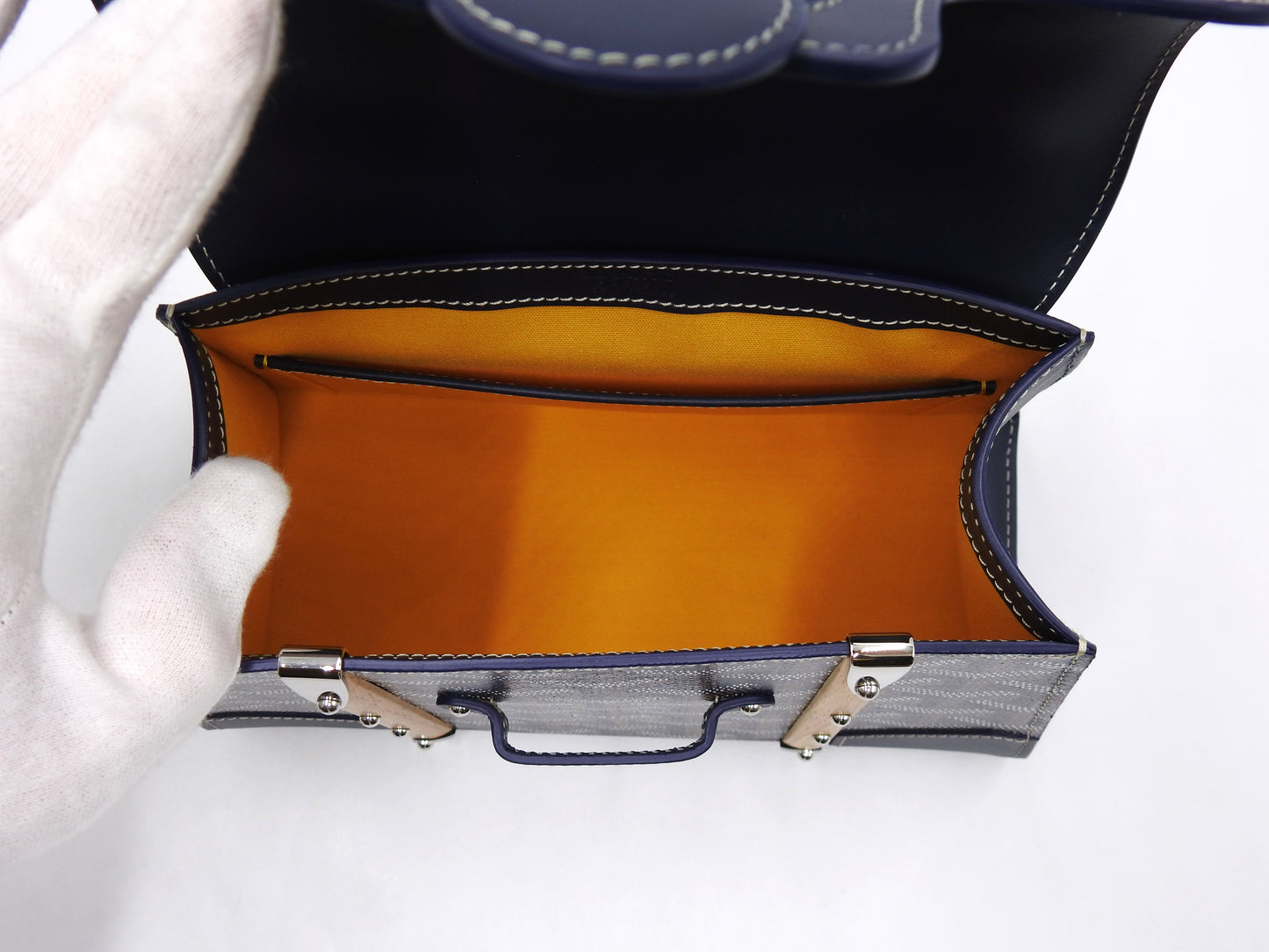 GOYARD Saigon Mini Structure Hand Shoulder Bag PVC Canvas Leather Navy