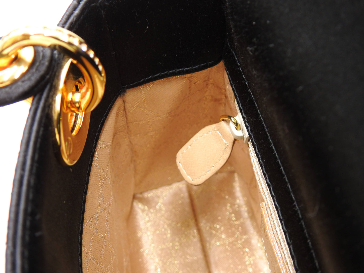 Christian Dior Lady Dior Mini Cannage Hand Bag Satin Crystal Black Gold