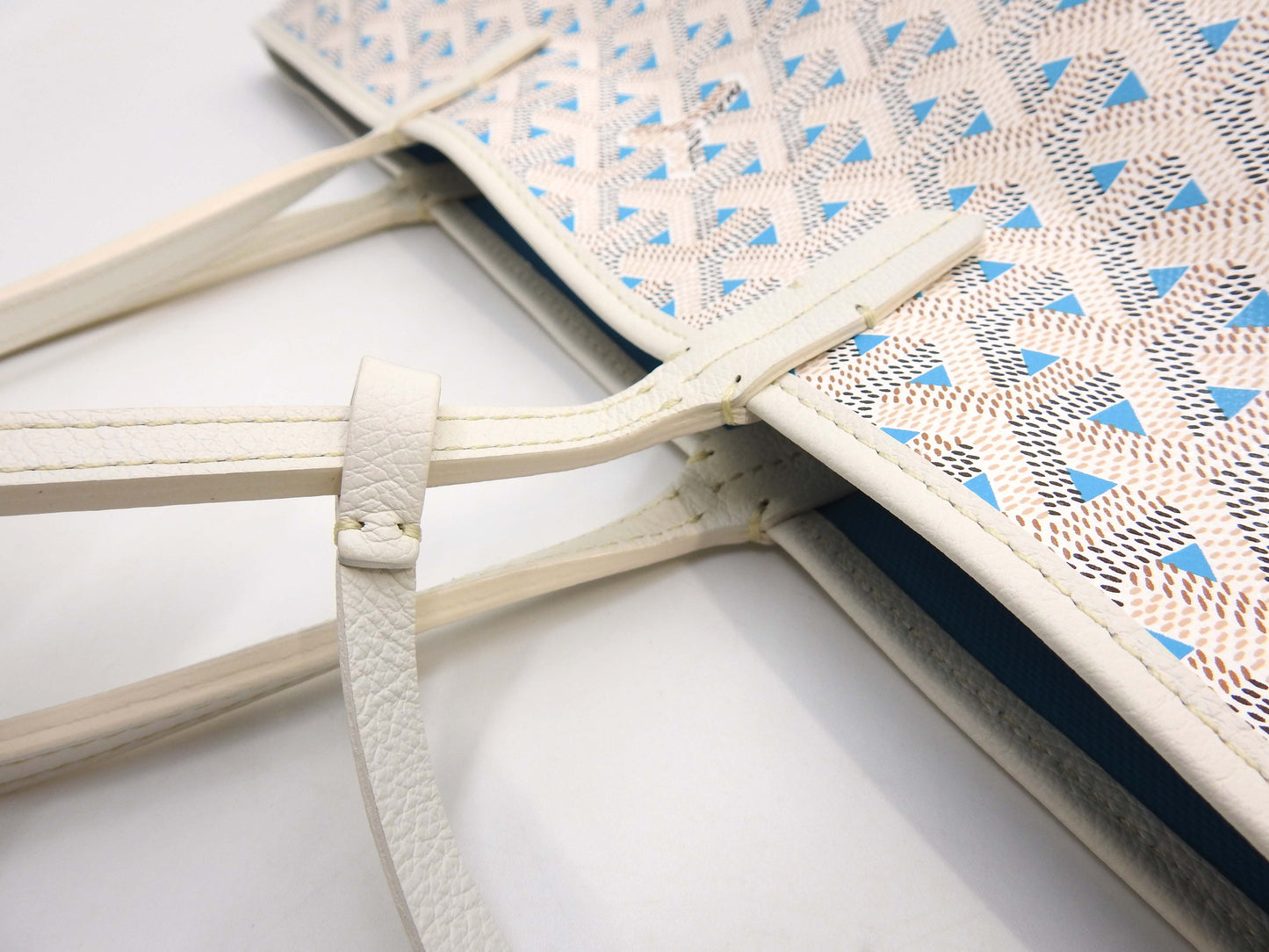 GOYARD Saint Louis Claire Voie PM Shoulder Tote Bag PVC Leather White Blue
