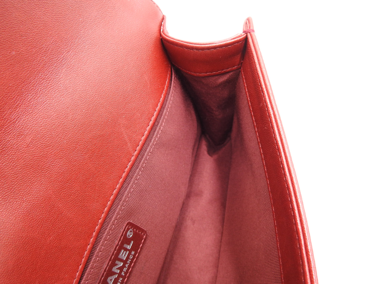 CHANEL CC Matelasse Boy Flap Clutch Second Bag Lambskin Leather Red