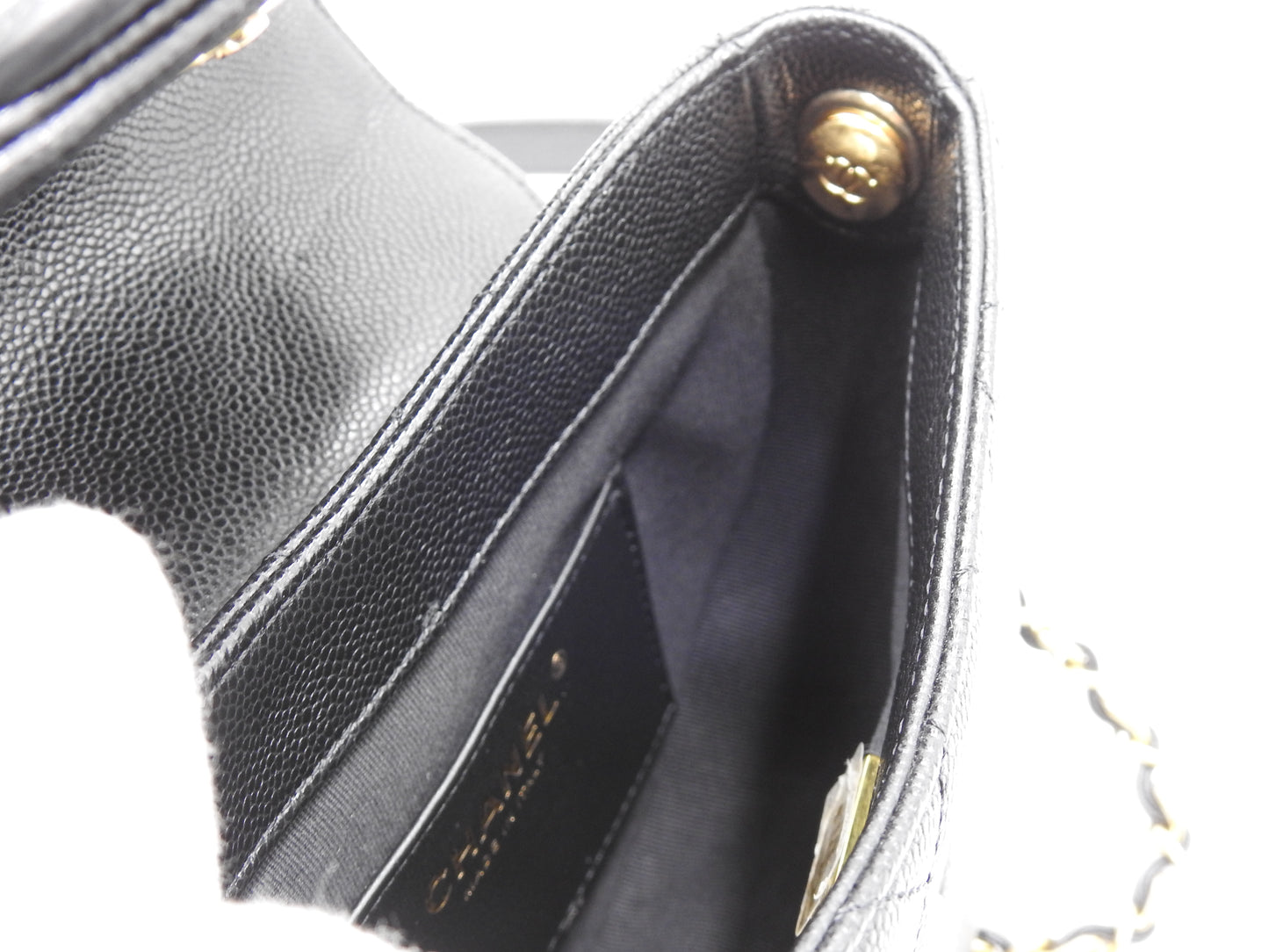 CHANEL CC Matelasse Chain Shoulder Bag Caviarskin Leather Black AS3867