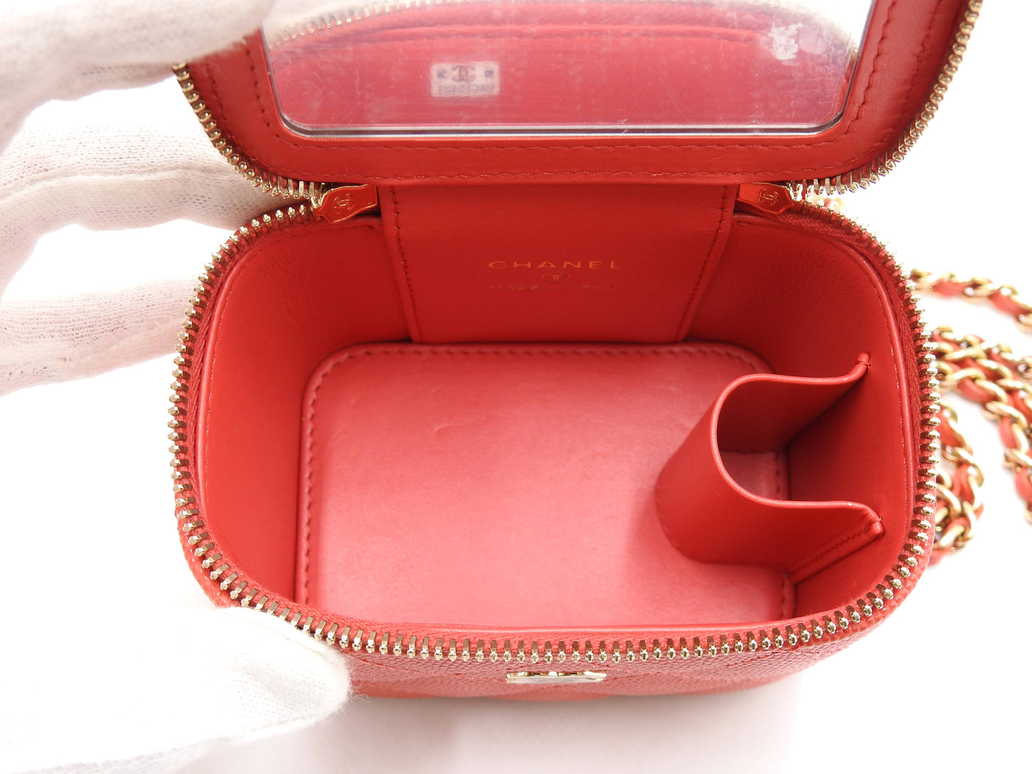 CHANEL CC Matelasse Chain Small Vanity Shoulder Bag Caviarskin Red AP1340