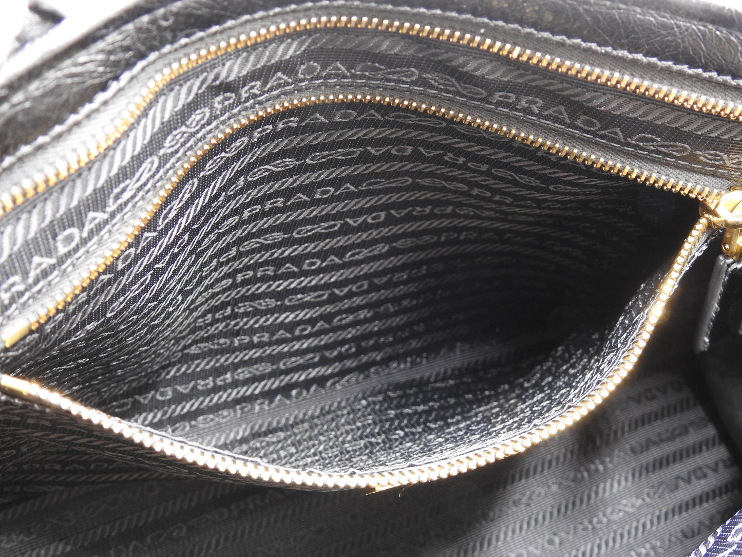 PRADA Bonnie Large 2way Shoulder Hand Bag Leather Black Gold Metal 1BA433