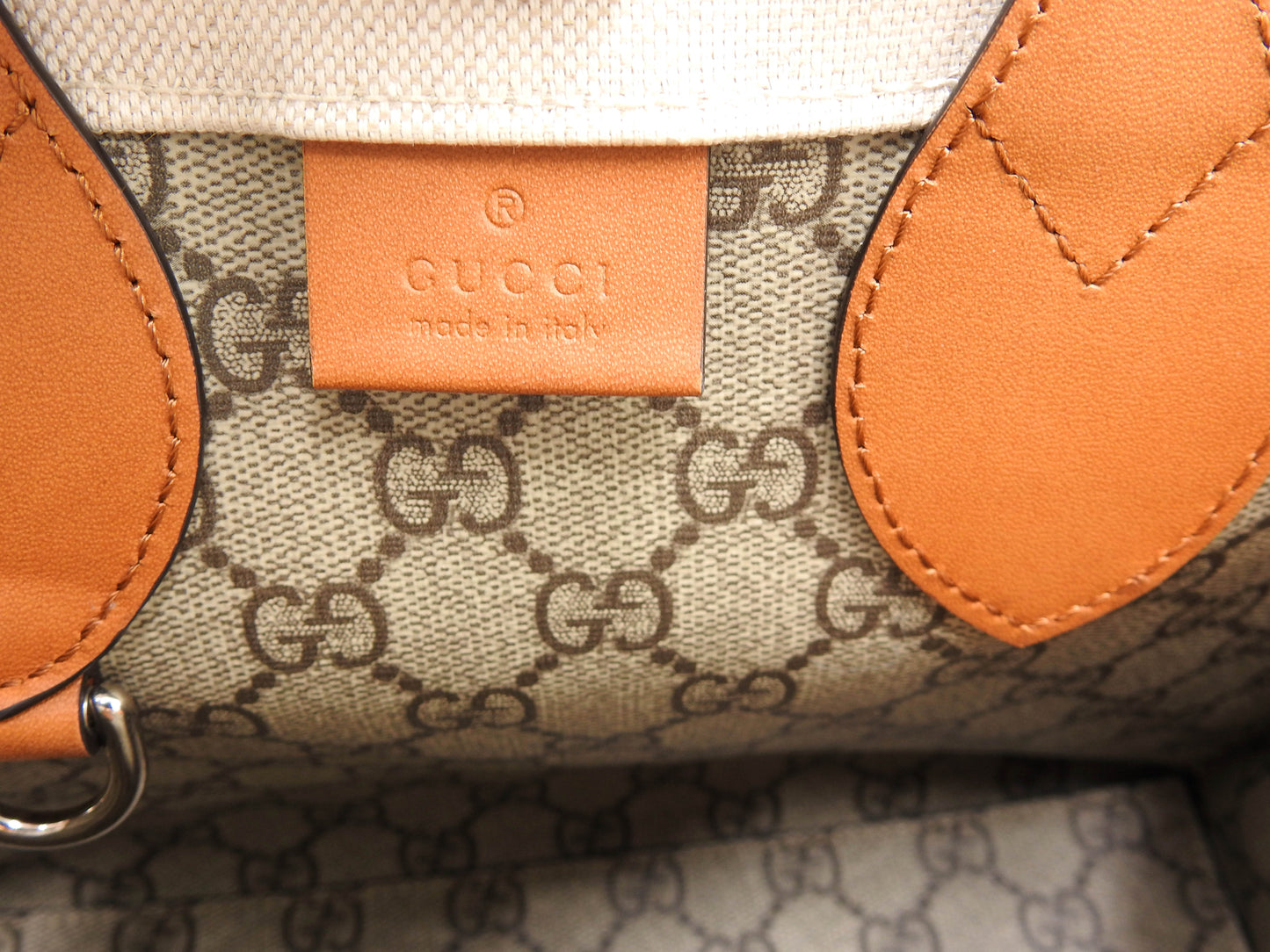 GUCCI Logo Print Medium 2way Shoulder Tote Bag Canvas Beige Brown 772144