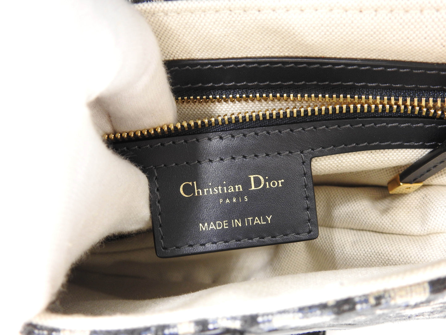 Christian Dior Oblique Jacquard Saddle Bag Shoulder Hand Bag Leather Navy