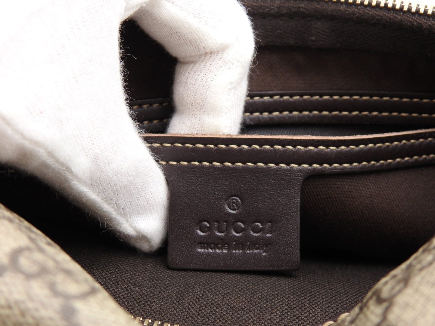 GUCCI GG Supreme Waist Body Belt Bag PVC Leather Beige Brown Gold 23326
