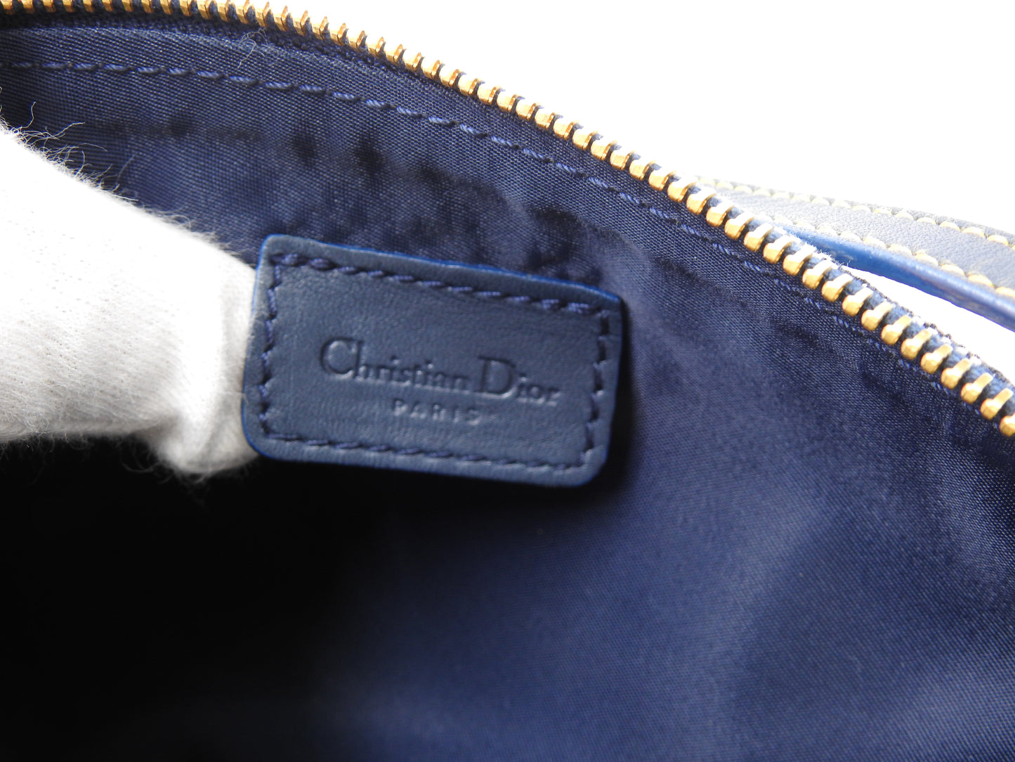 Christian Dior Trotter Saddle Pouch Shoulder Hand Bag Canvas Leather Navy