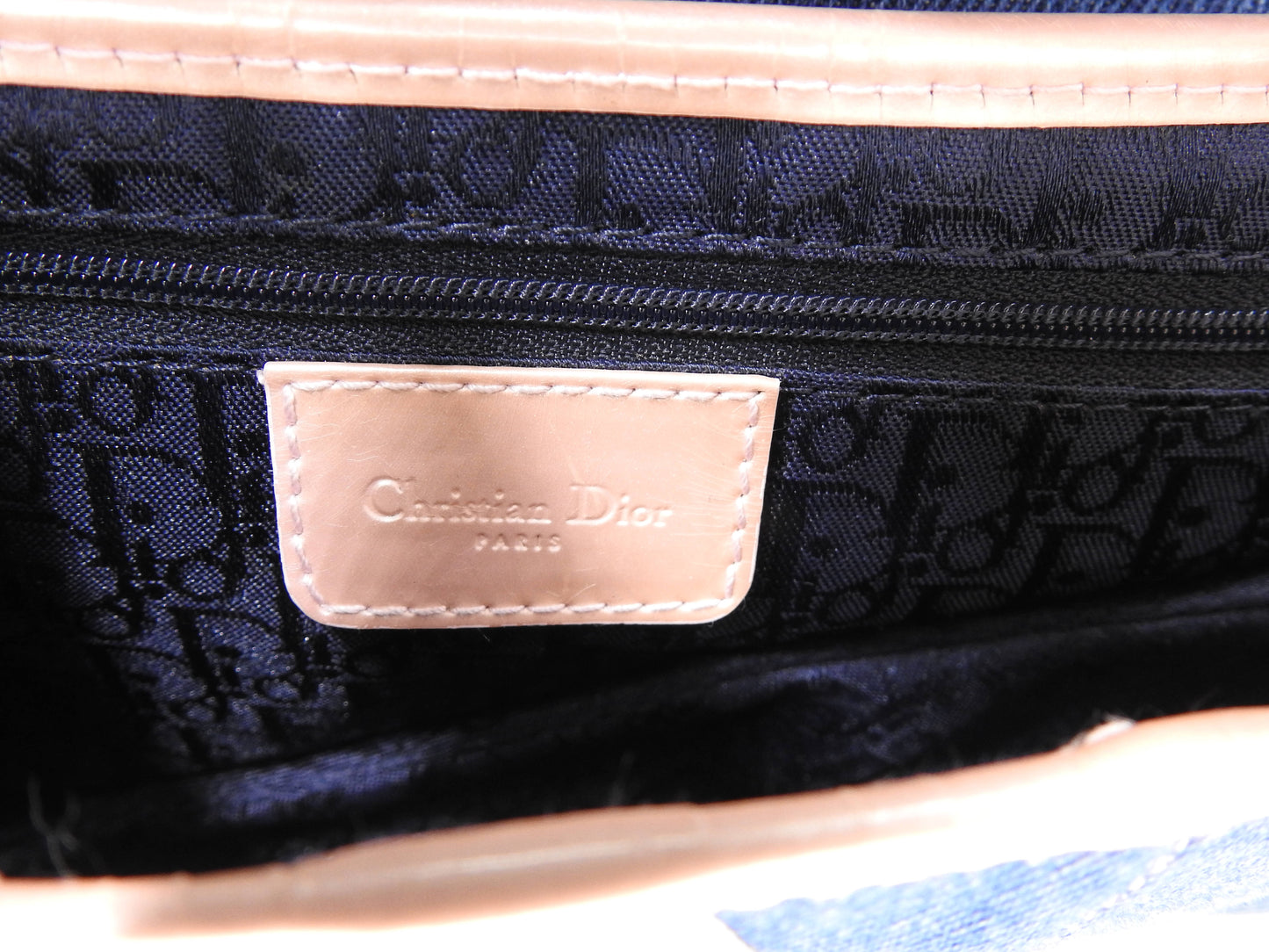 Christian Dior Saddle Bag Shoulder Hand Bag Denim Patent Leather Blue PInk