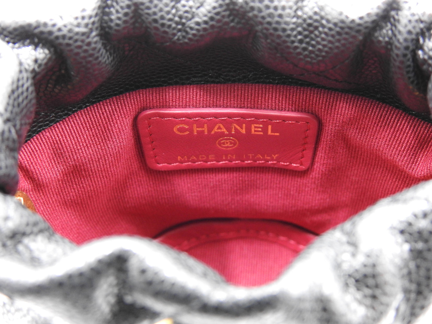 CHANEL CC Matelasse Mini Chain Bucket Shoulder Bag Caviarskin Black Gold