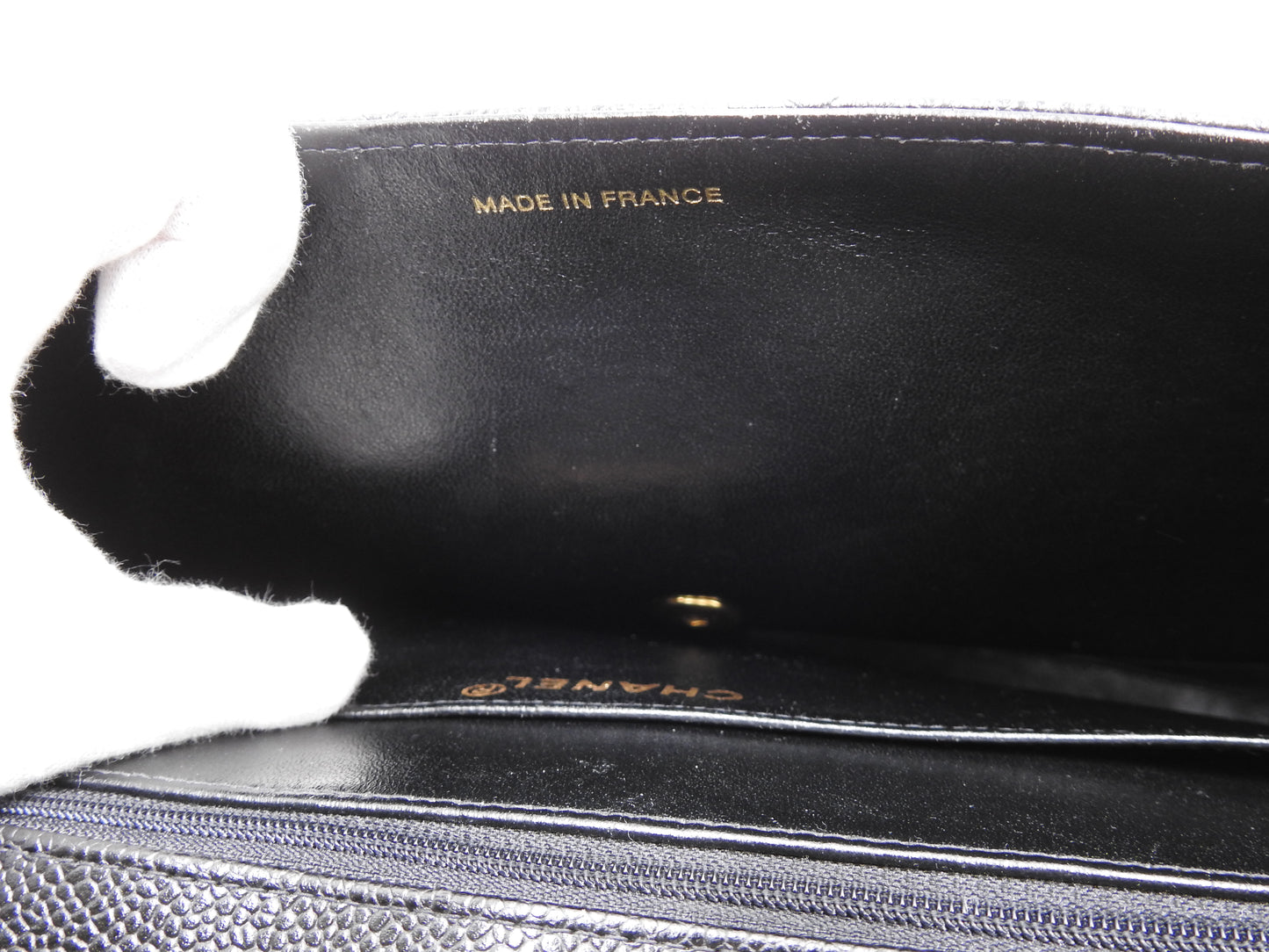 CHANEL CC Matelasse Briefcase Business Bag Caviarskin Leather Black Gold