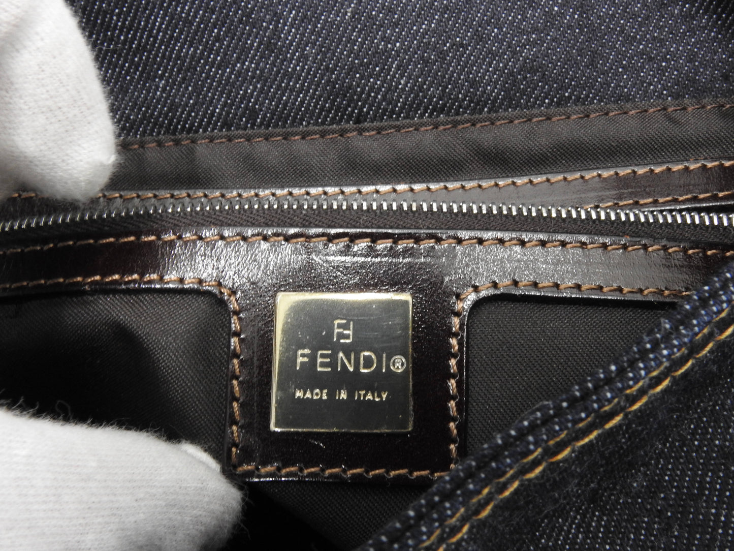 Auth FENDI Mamma Baguette Shoulder Hand Bag Denim Navy Silver Hardware