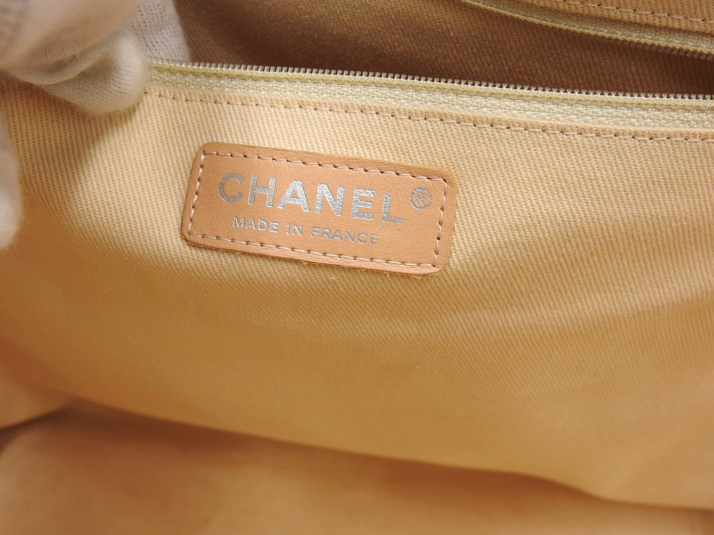 CHANEL CC Flower Shoulder Tote Bag Washed Denim Leather Blue Beige