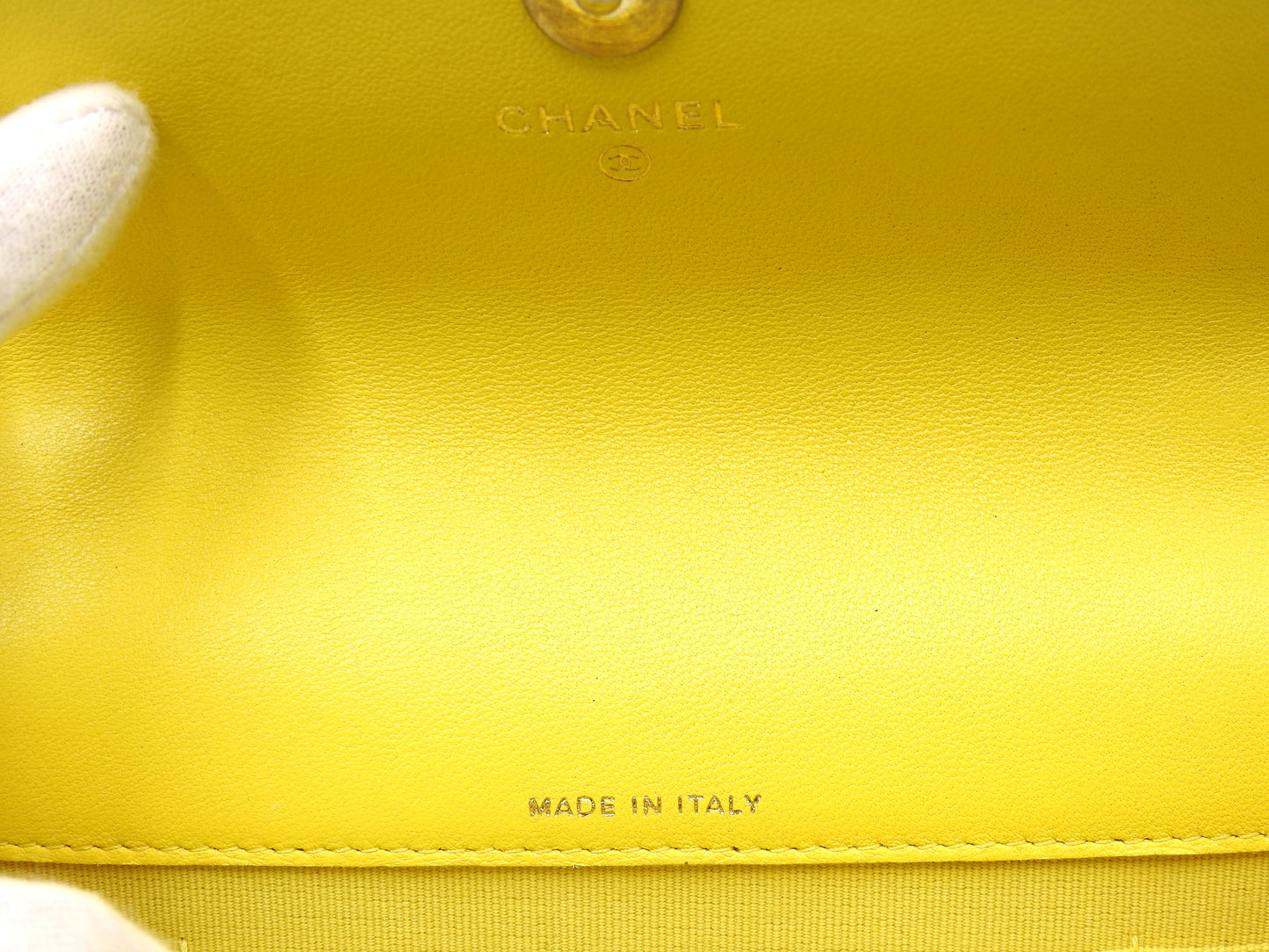 CHANEL 19 CC Matelasse Phone Holder Chain Shoulder Bag Lambskin Yellow