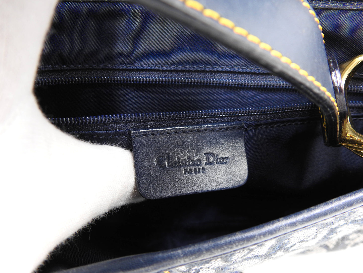 Christian Dior Trotter Oblique W Saddle Bag Shoulder Hand Bag Canvas Navy