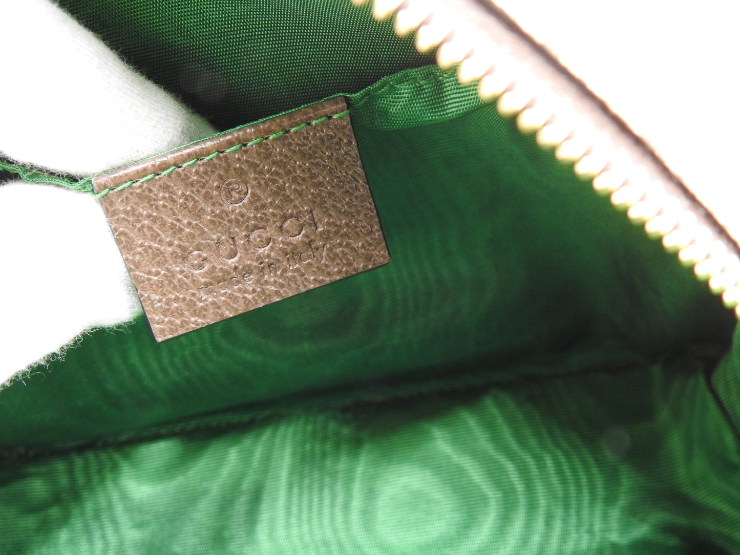 GUCCI GG Supreme Cosmetic Pouch PVC Leather Beige Brown Green 548393