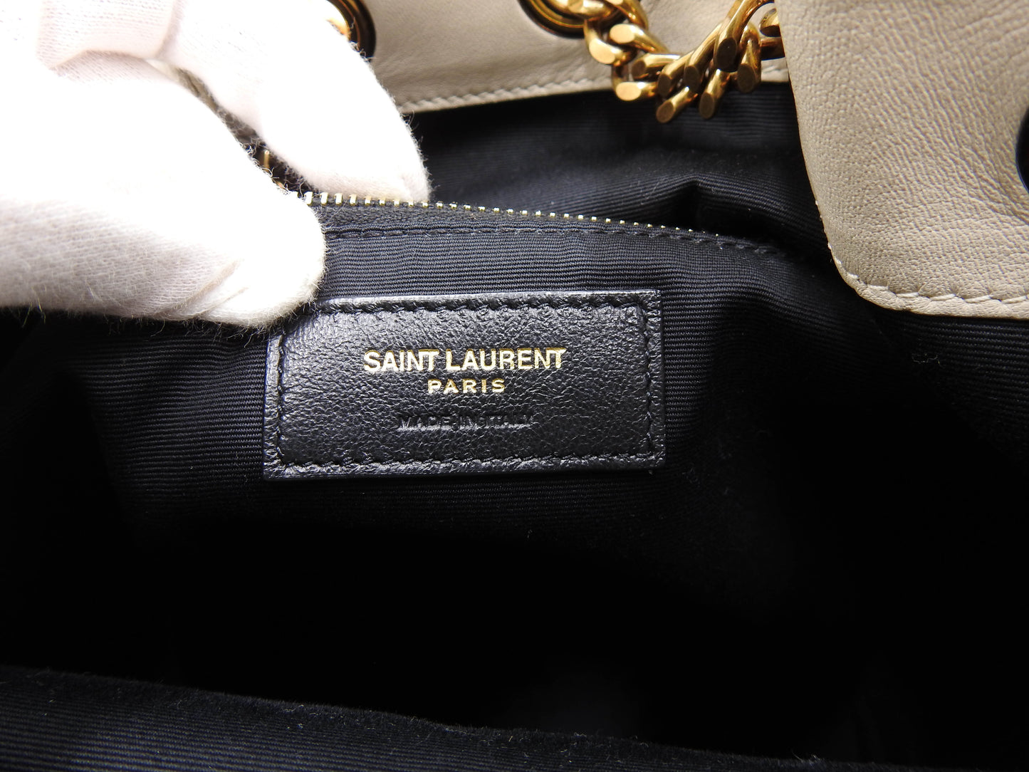 SAINT LAURENT PARIS Joe Chain Backpack Bag Lambskin Leather White 672609