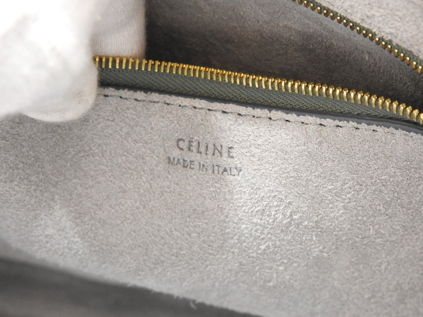 CELINE Medium Sangle Bucket Shoulder Bag Grained Calfskin Gray Blue 189593