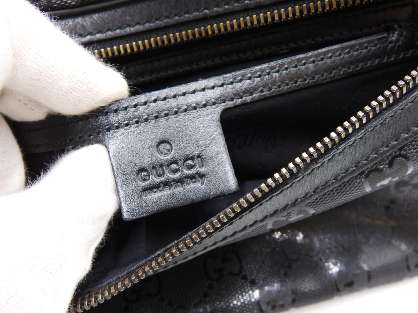 GUCCI GG Impreme Waist Body Belt Bag PVC Leather Black Silver 233269