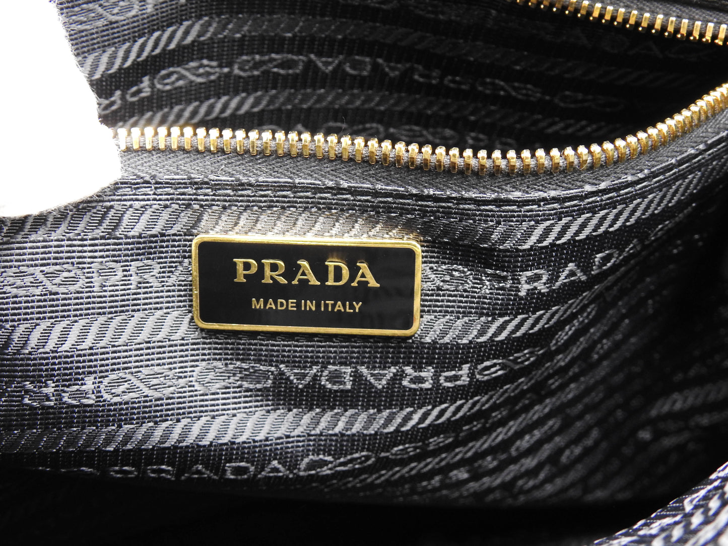 PRADA Bonnie Large 2way Shoulder Hand Bag Leather Black Gold Metal 1BA433