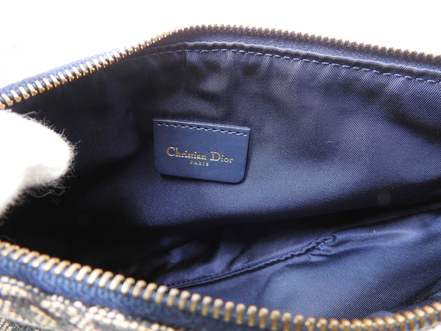 Christian Dior Trotter Saddle Pouch Shoulder Hand Bag Canvas Leather Navy