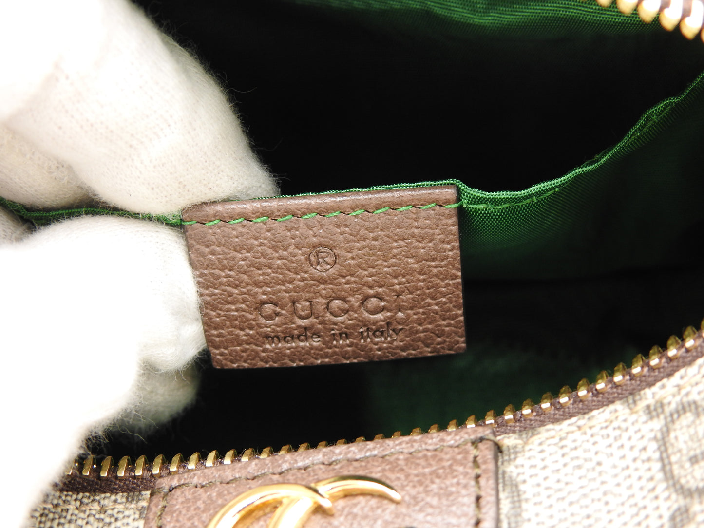 GUCCI GG Supreme Cosmetic Pouch PVC Leather Beige Brown Green 548393