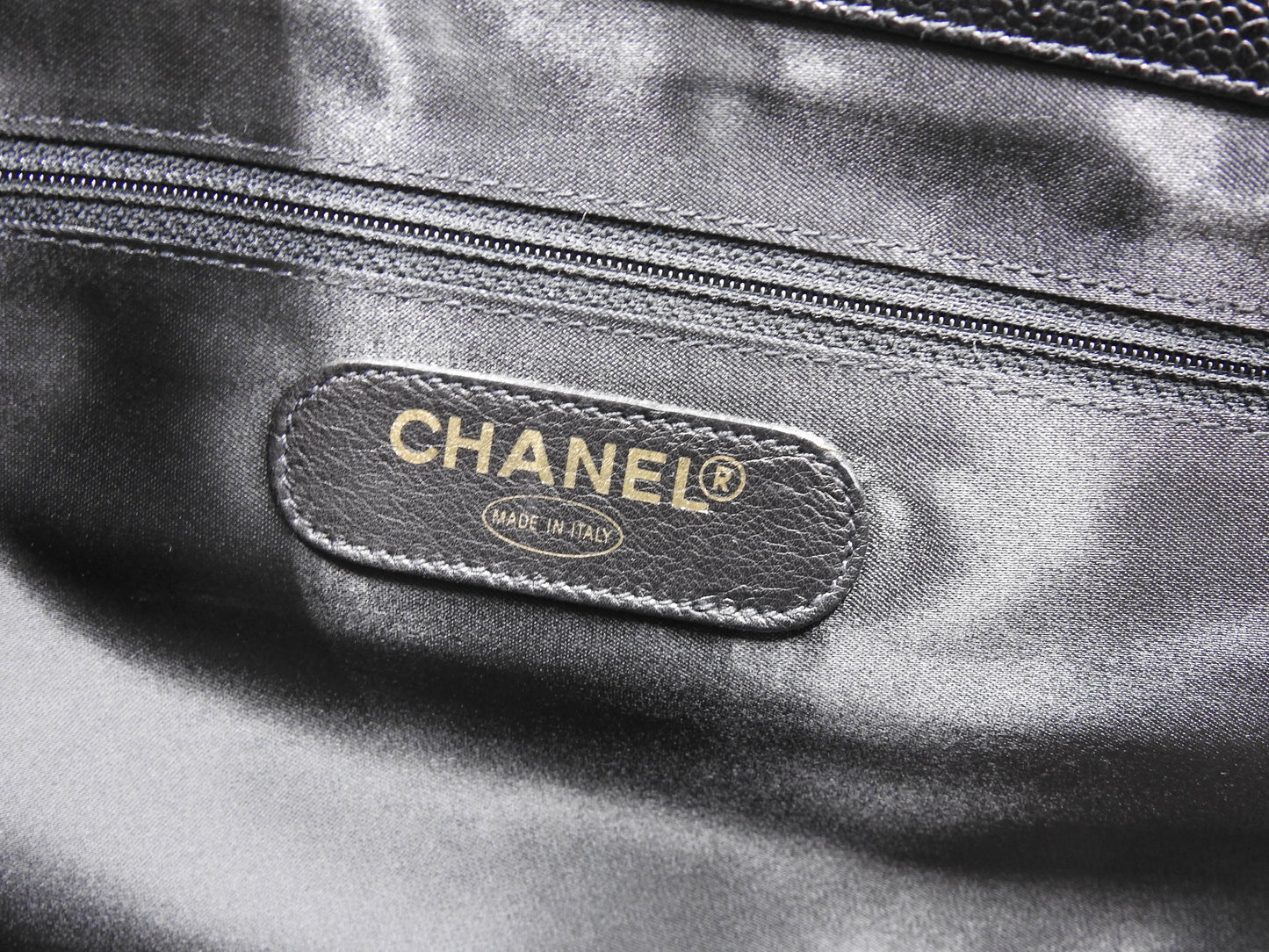 CHANEL Vintage Super Model Chain Shoulder Bag Tote Bag Caviarskin Black
