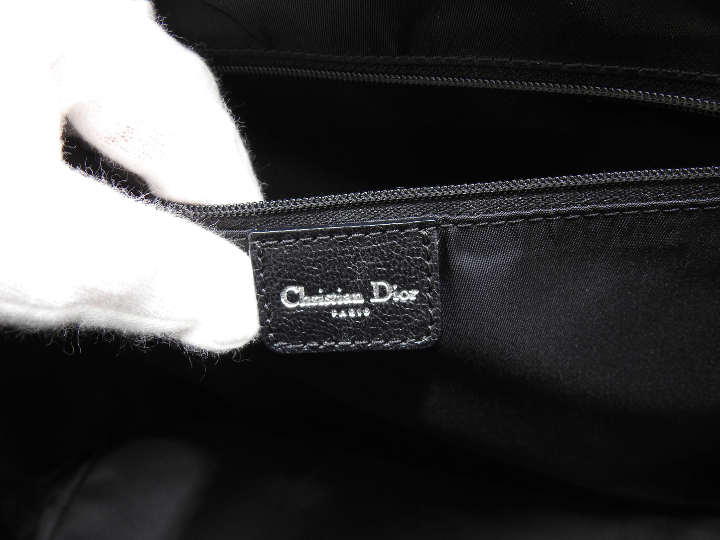 Christian Dior Trotter Flower Embroidery Shoulder Hand Bag Canvas Black