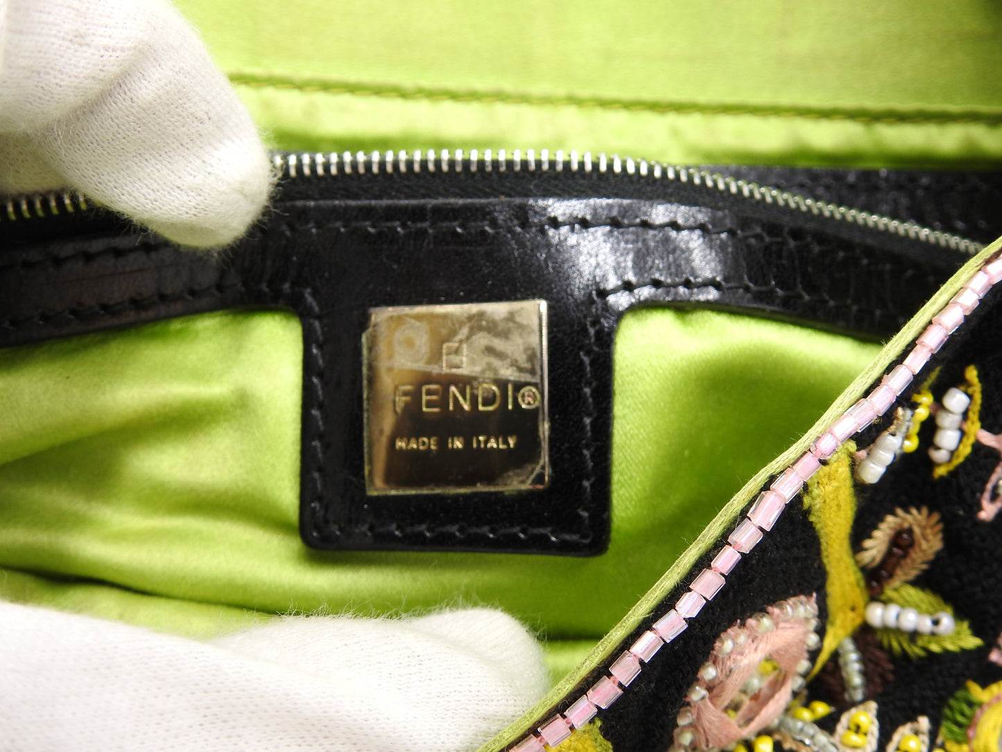 FENDI Mamma Baguette Shoulder Hand Bag Embroidered Beaded Fringe Black