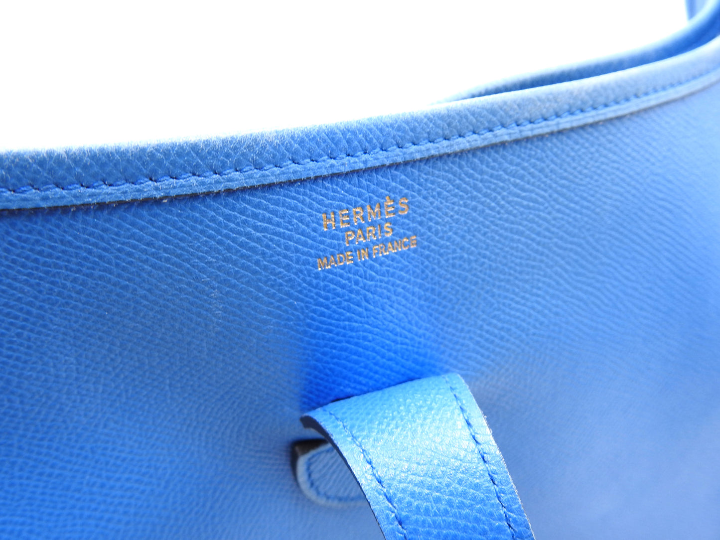 Hermes Evelyne 1 GM Shoulder Bag Cushbel Leather Blue Gold Hardware □A