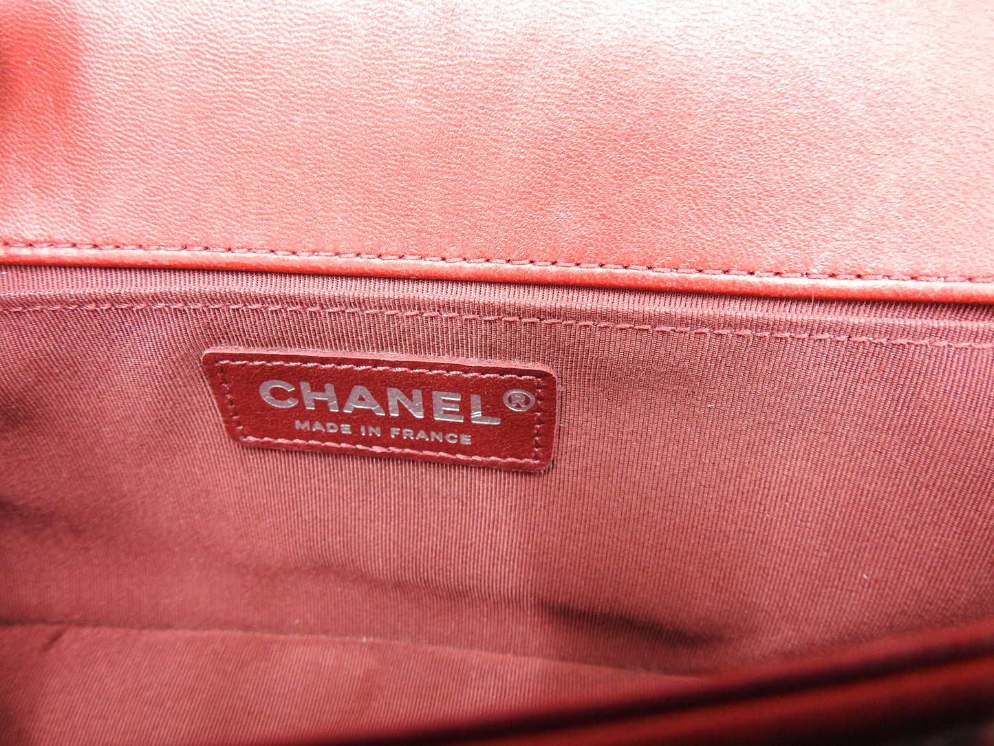 CHANEL CC Matelasse Boy Flap Clutch Second Bag Lambskin Leather Red