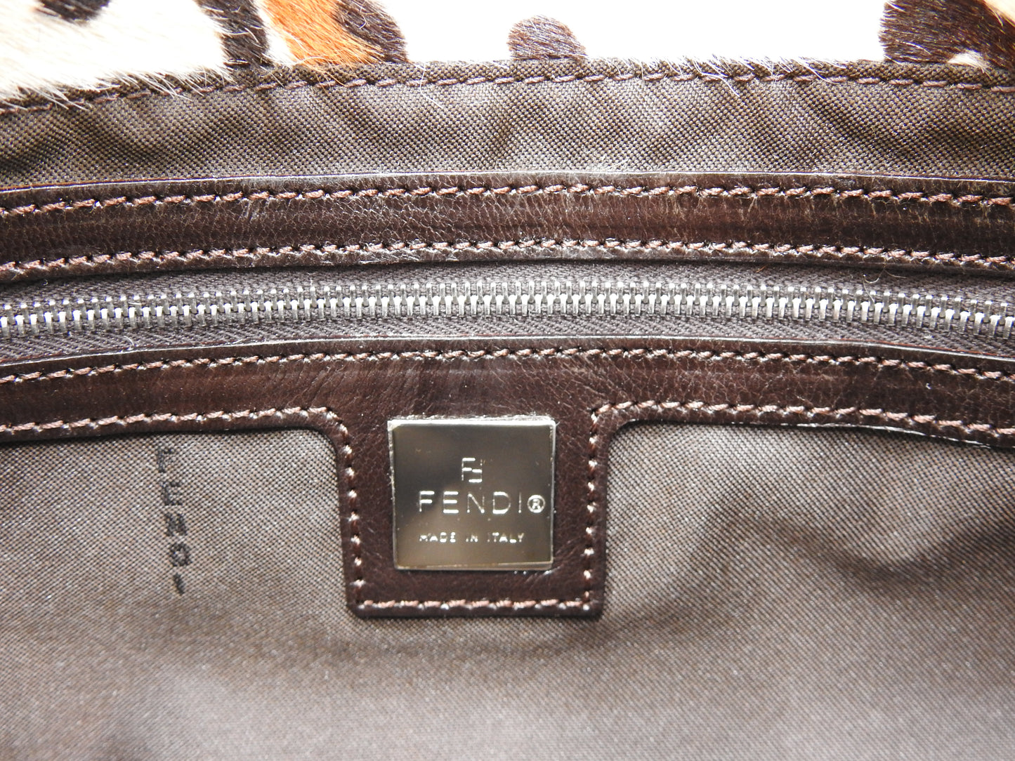 FENDI Leopard Mamma Baguette Shoulder Hand Bag Leather White Brown Silver
