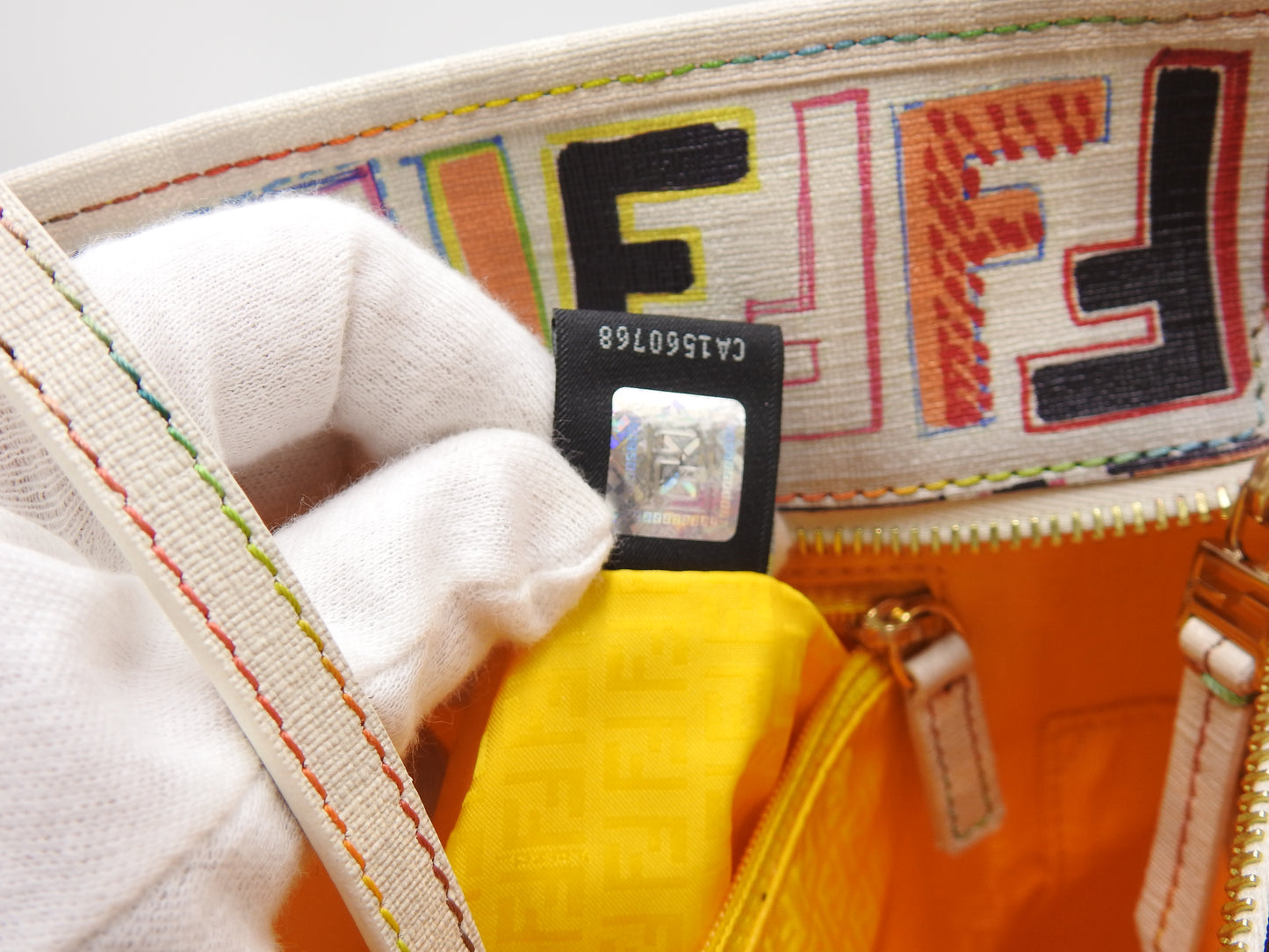 FENDI Zucca Toe Roll Bag Shoulder Bag PVC Canvas White Multicolor 8BH185